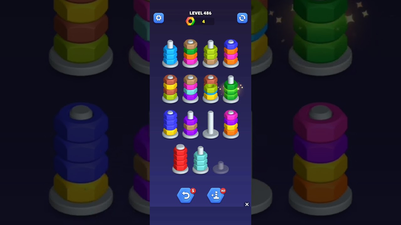 Nut sort - color puzzle game by kiwi fun level 485 and 486 - YouTube