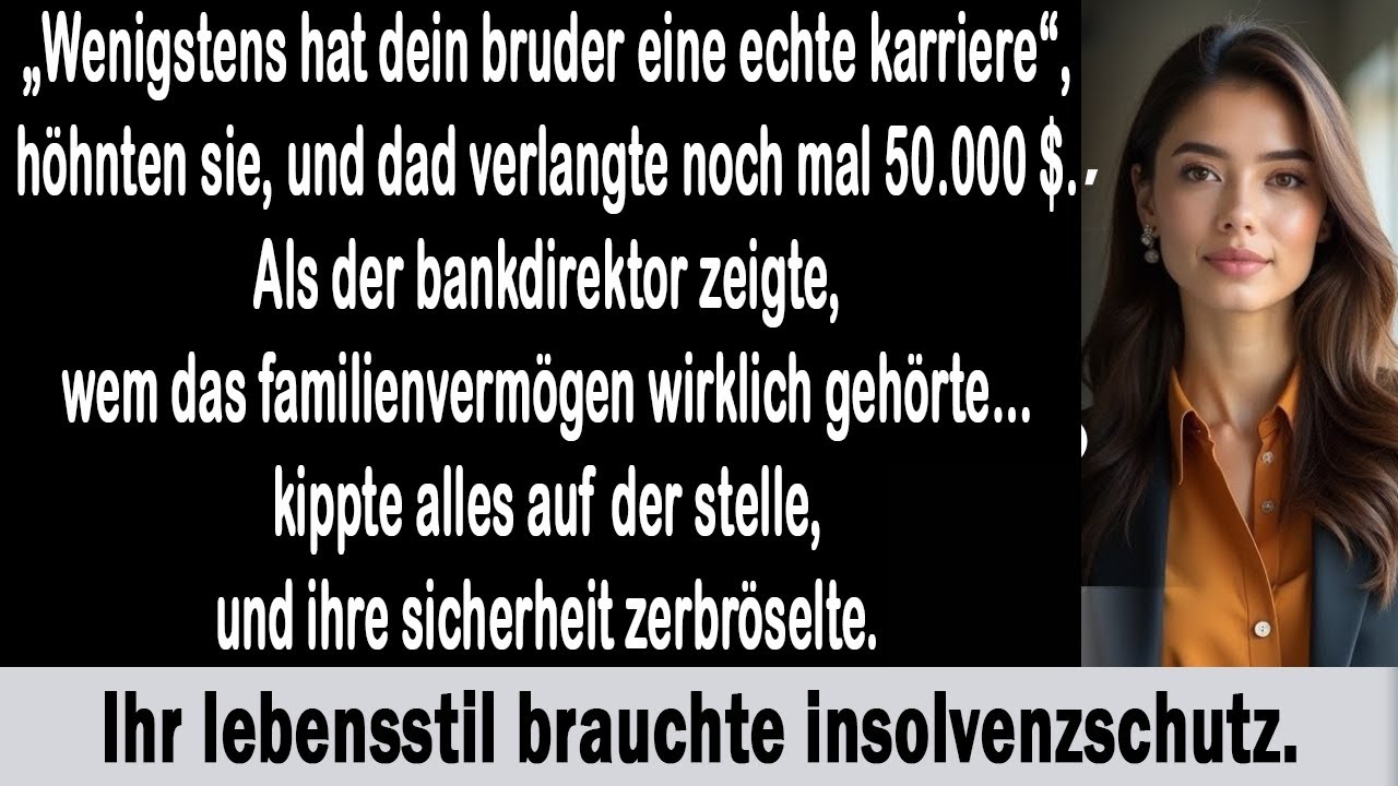 „Ich brauche bis Mittwoch fünfzigtausend, sonst platzt der Restaurant-Deal", sagte mein Bruder Ryan beim Sonntagessen, und Vater nickte anerkennend. Dann wanderte sein Blick zu mir und wurde...