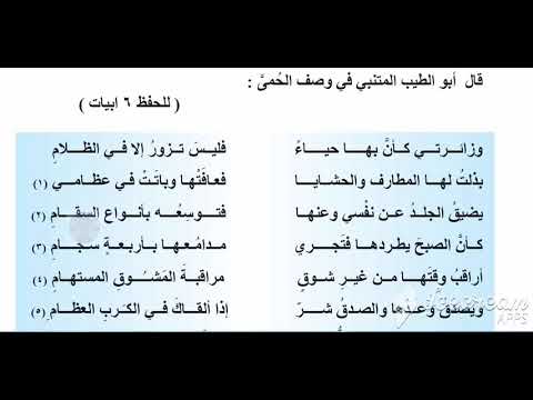 قصيدة وصف الحمى لأبي الطيب المتنبي للصف الخامس الإعدادي