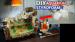 How to Build a Beautiful Waterfall Aquarium Very Easy  WATERFALL AQUARIUM WITH STYROFOAM