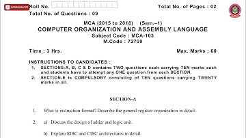 MCA 1ST SEM COMPUTER ORGANISATION AND ASSEMBLY LANGUAGE NOV 2019 | PTU