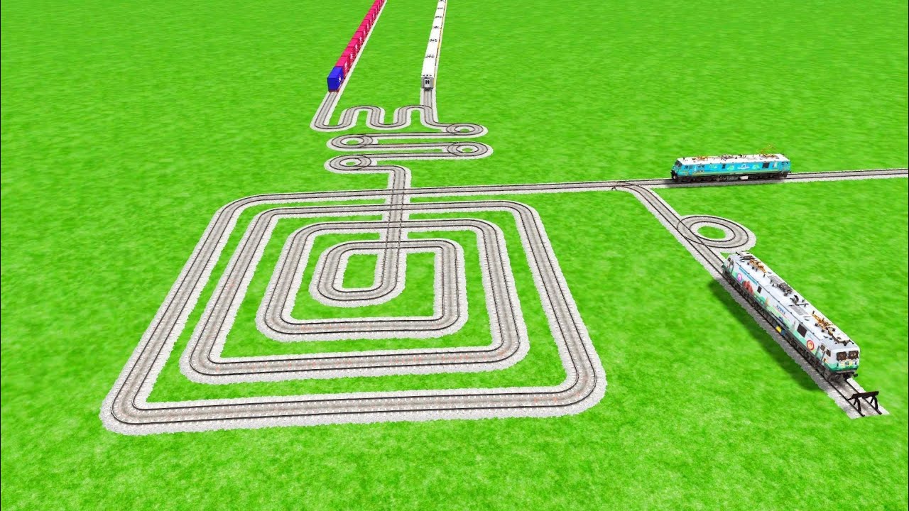 FIVE TRAINS PASSING THROUGH ON BIGGEST ROTATION RAILROAD TRACKS NETWORK RAILROAD RAILWORK BEANG 