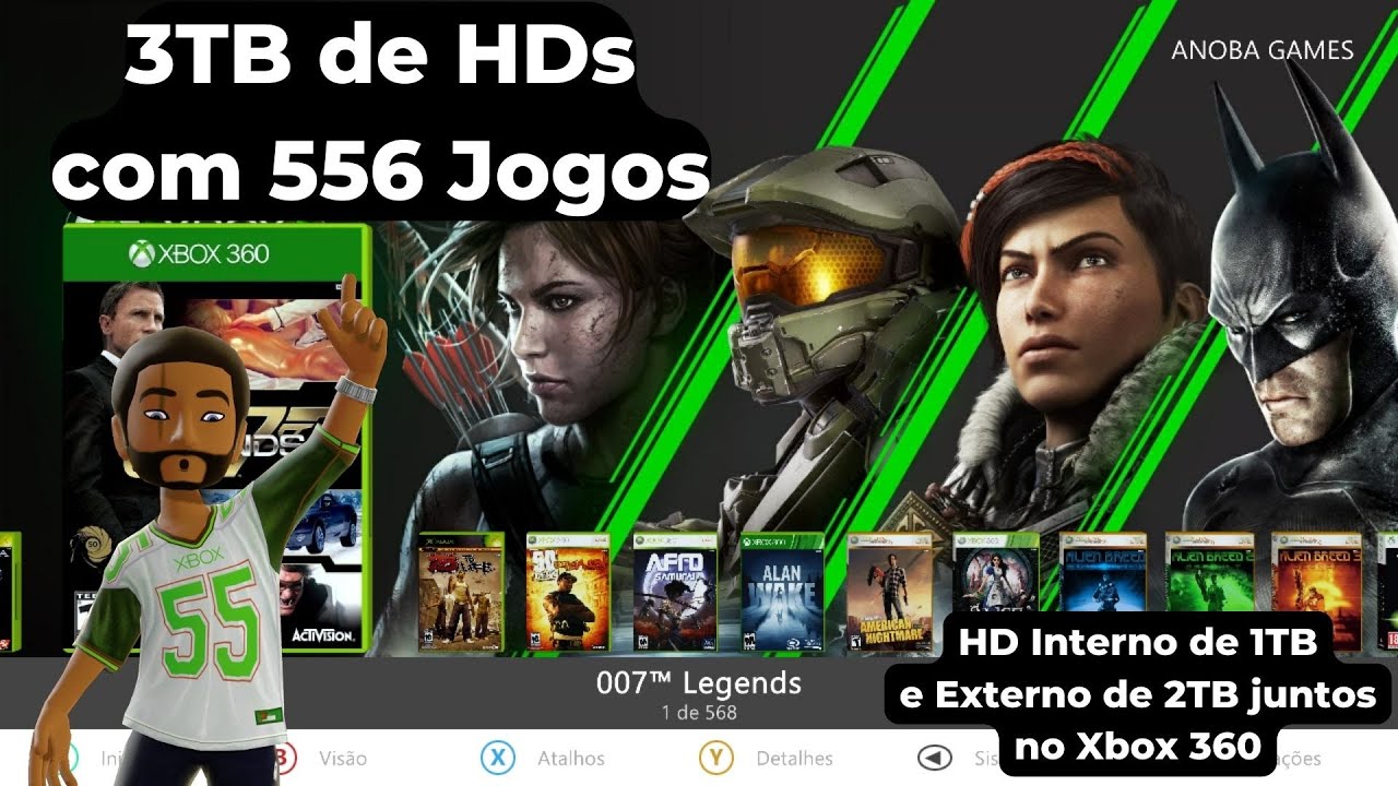 3TB Lotados com 652 Jogos de Xbox 360, Arcades, PS1 e Xbox Clássico Xbox 360  - RGH / JTAG 