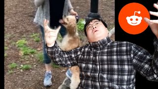 WOMEN MAKES DOG CHOKE BY HOLDING ON A LEASH!!!