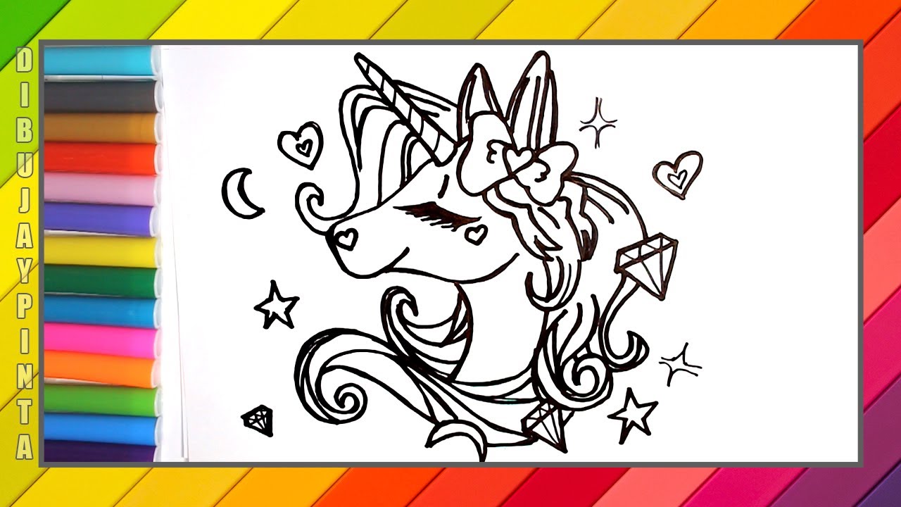 Dibuja y Colorea Un Unicornio Con Un Corazón De Arcoiris