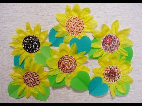 Kimie Gangiの壁面掲示 お花紙で作るふわふわのヒマワリ Fluffy Sunflower Made Of Flower Paper Youtube