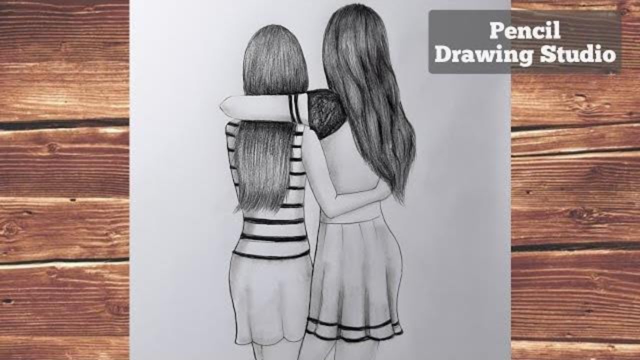 Best friends pencil Sketch Tutorial || How To Draw Two Friends Hugging