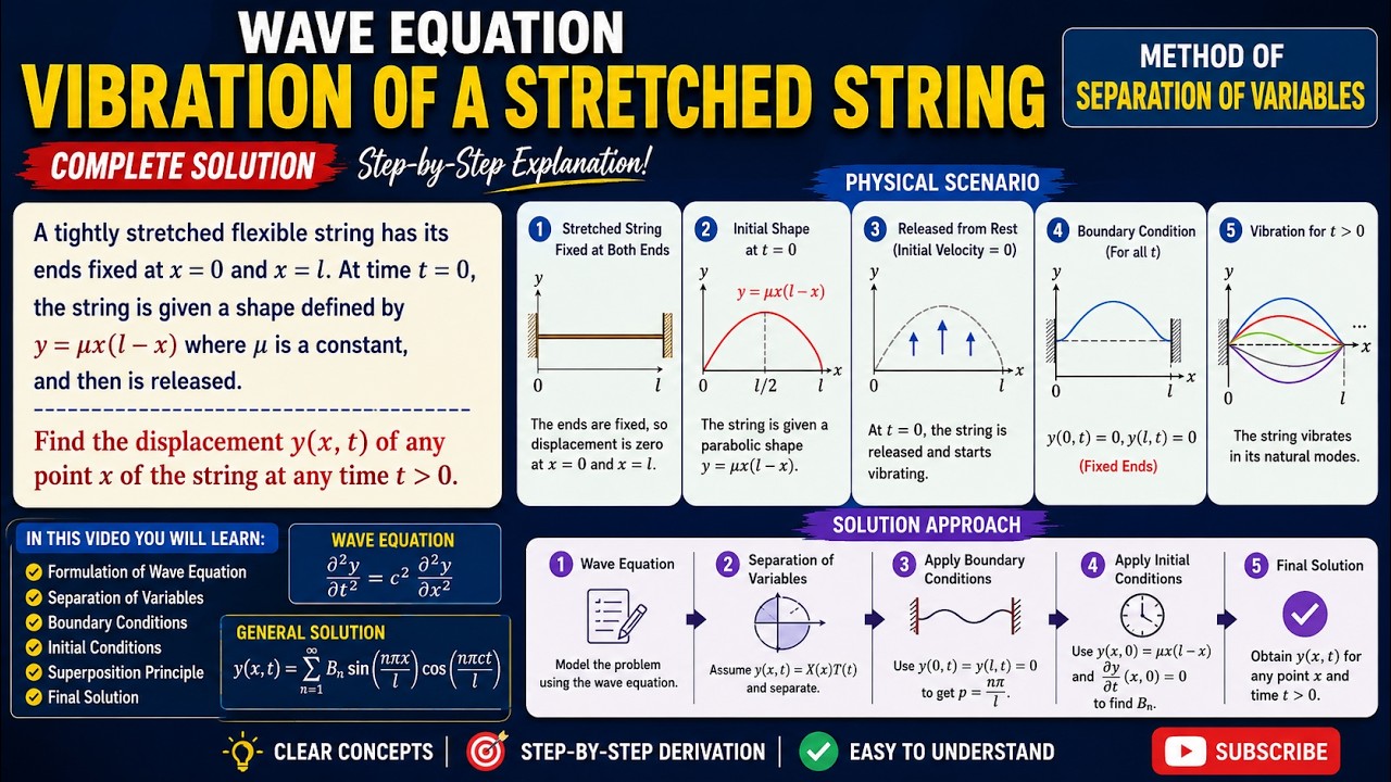 Vibration of a String using Wave Equation | Complete Derivation (Easy ...