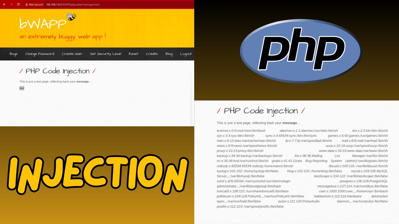 PHP Code Injection Attack on BWAPP - YouTube