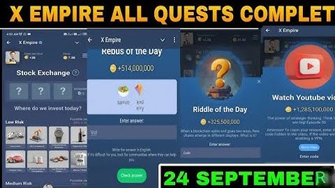 24 September Riddle of the Day X Empire|YouTube code Of The Day X Empire | Stock Exchange Of The Day