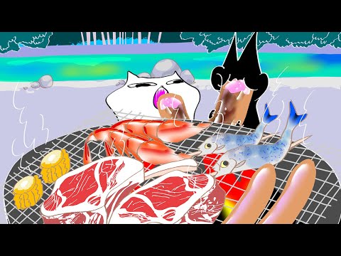 【アニメ】バーベキュー猫_BBQ Mukbang Animation ASMR