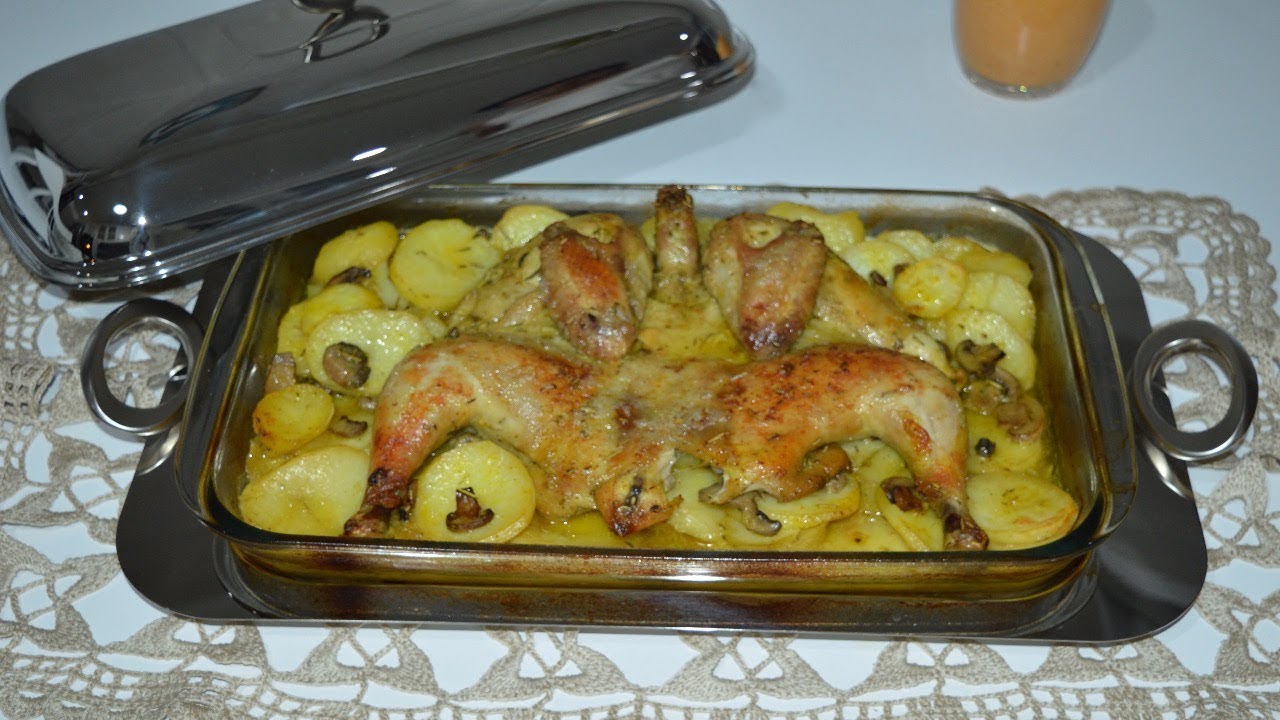 Poulet au four أروع دجاج بالبطاطس و الفطر في الفرن كيذووووب في الفم