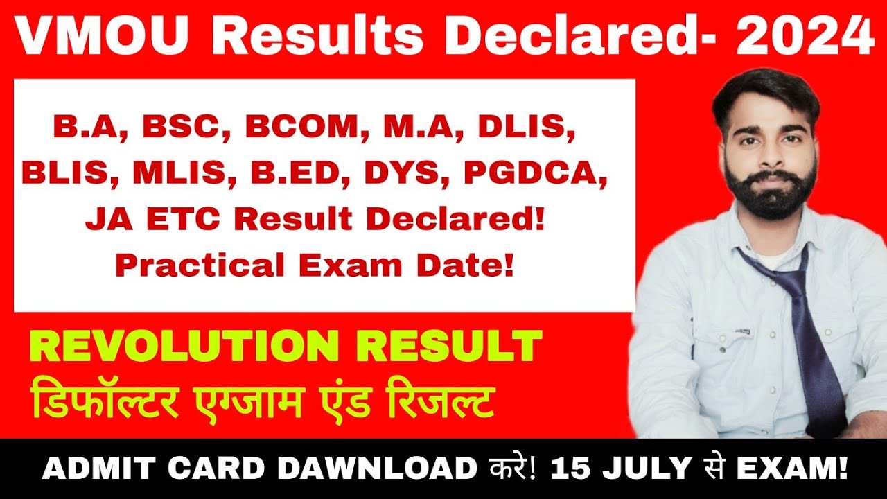 VMOU Results Declared MA BA, BSC BCOM, DLIS BLIS MLIS DYS 2024 / VMOU ...