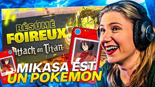 Je RÉAGIS au RÉSUMÉ FOIREUX : ATTAQUE DES TITANS SAISON FINAL ! MIKASA EST LE PIRE POKEMON ! 😂