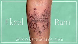 Dotwork Floral Ram Tattoo Time Lapse