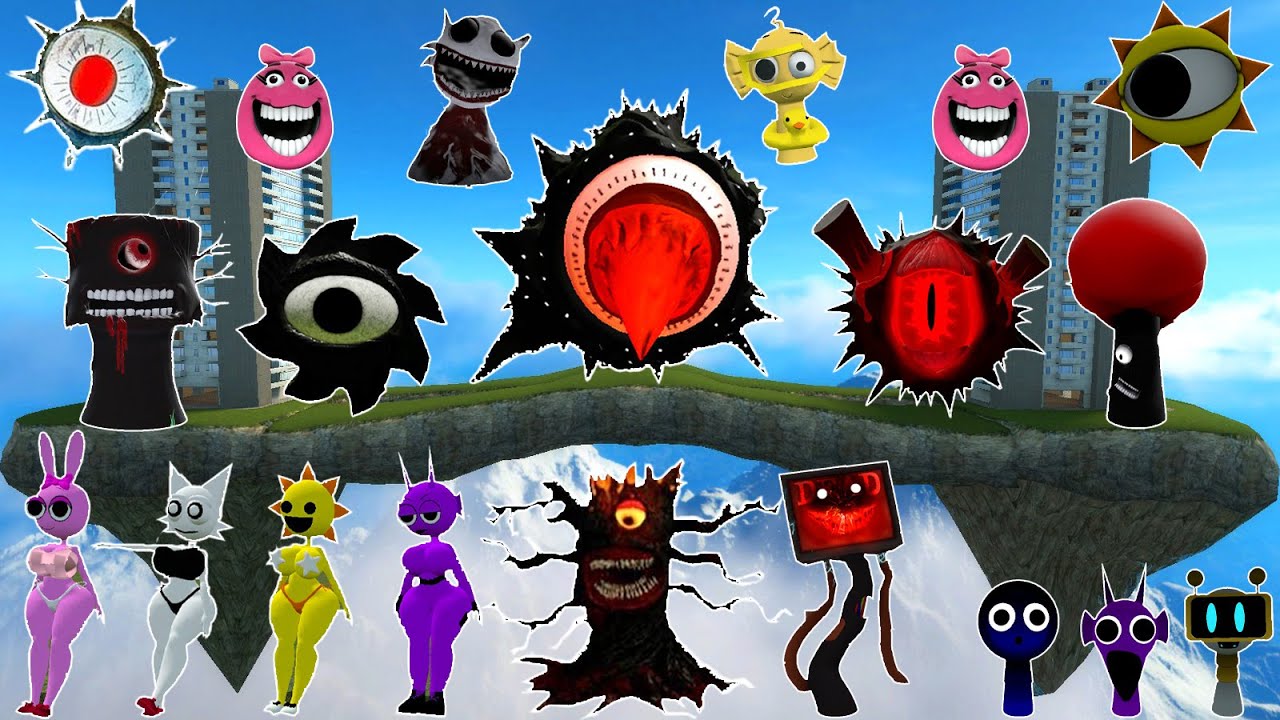 DESTROY MR SUN TREE FUN COMPUTER EVOLUTION ALL SPRUNKI FAMILY SPARTAN KICKING in SKY CONSTRUCT Gmod