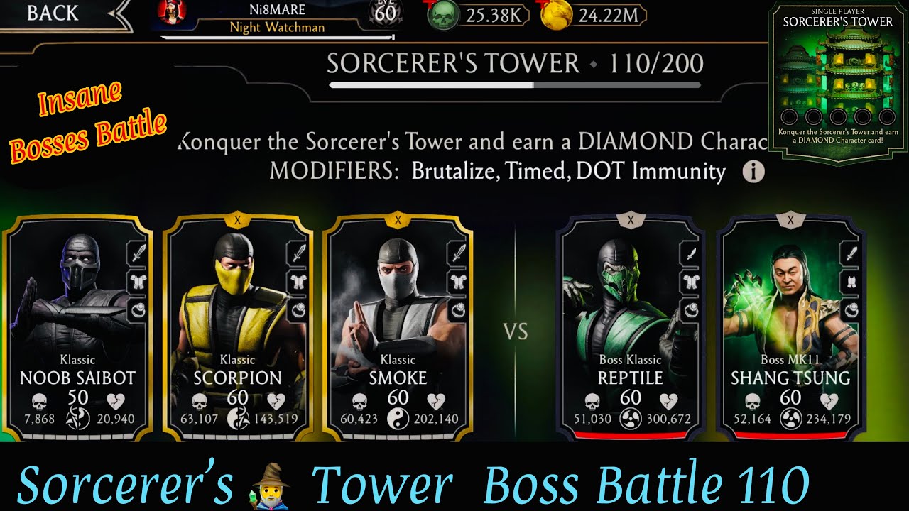 Sorcerer’s Non Fatal Tower boss battle 110 Fights + Reward | MK Mobile