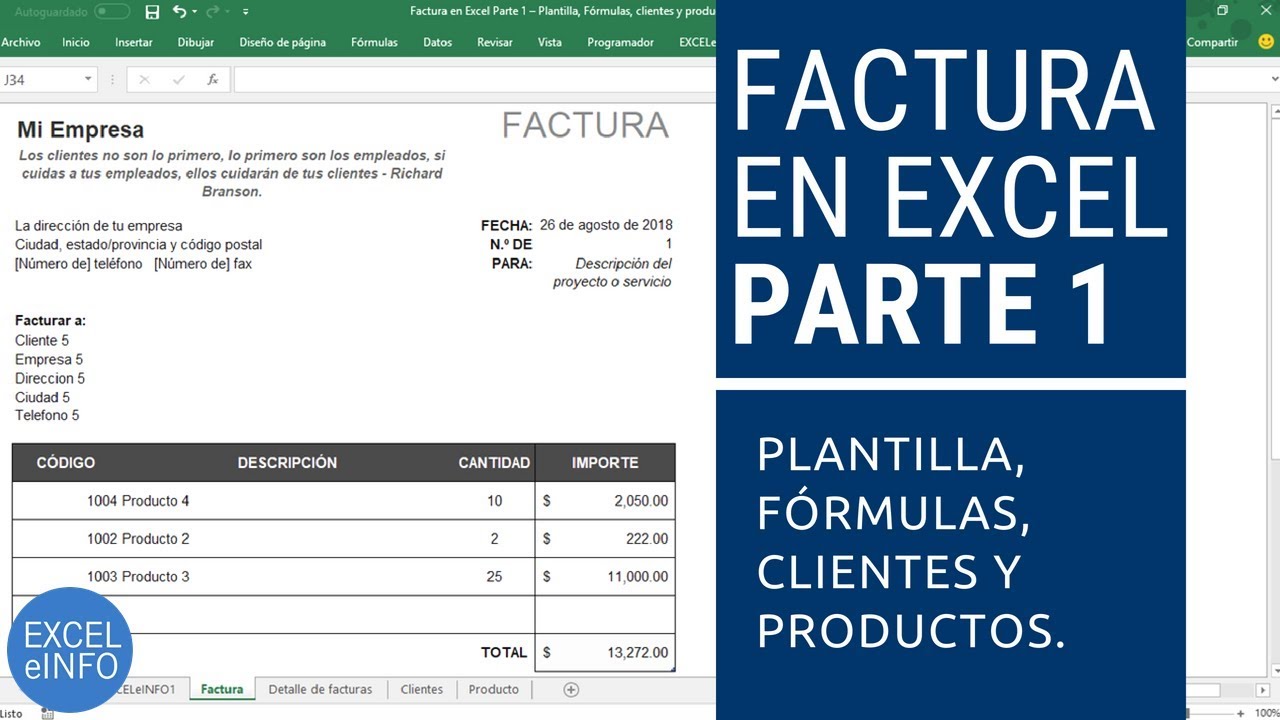 Factura Excel Con Iva Invoice in Excel Part 1 - Template, formulas and date validation lists for  customers and products - YouTube