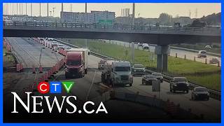 Truck carrying dangerous goods reverses on Highway 20 in Montreal area as cars veer to avoid it