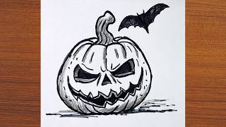 How to Draw a Scary Pumpkin Step by Step 🎃| Halloween Drawings