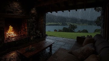 Heavy Rain in the Forest Porch, Bonfire and Thunderstorm Sounds To Helps Reduce Stress, Sleep Fast