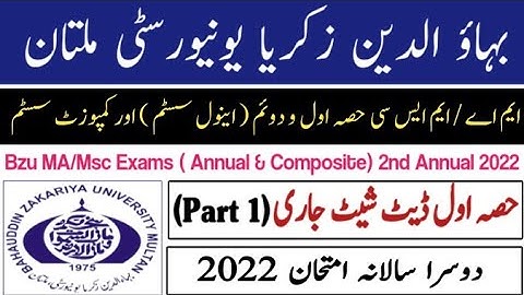 BZU MA/MSC Date Sheet for Part 1 | 2nd Annual 2022 Exams Date Sheet