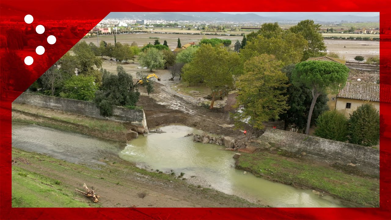 Alluvione a Campi Bisenzio, gli argini caduti: i cedimenti sul torrente Maria visti dal drone