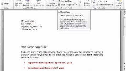 Word 2010 Tutorial Inserting and Deleting Merge Fields Microsoft Training Lesson 18.5