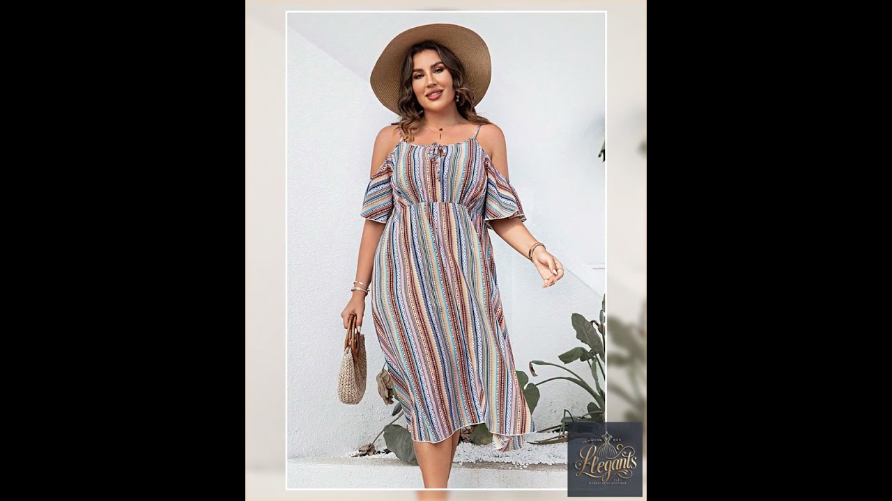 Plus Size Striped Cold-Shoulder Dress