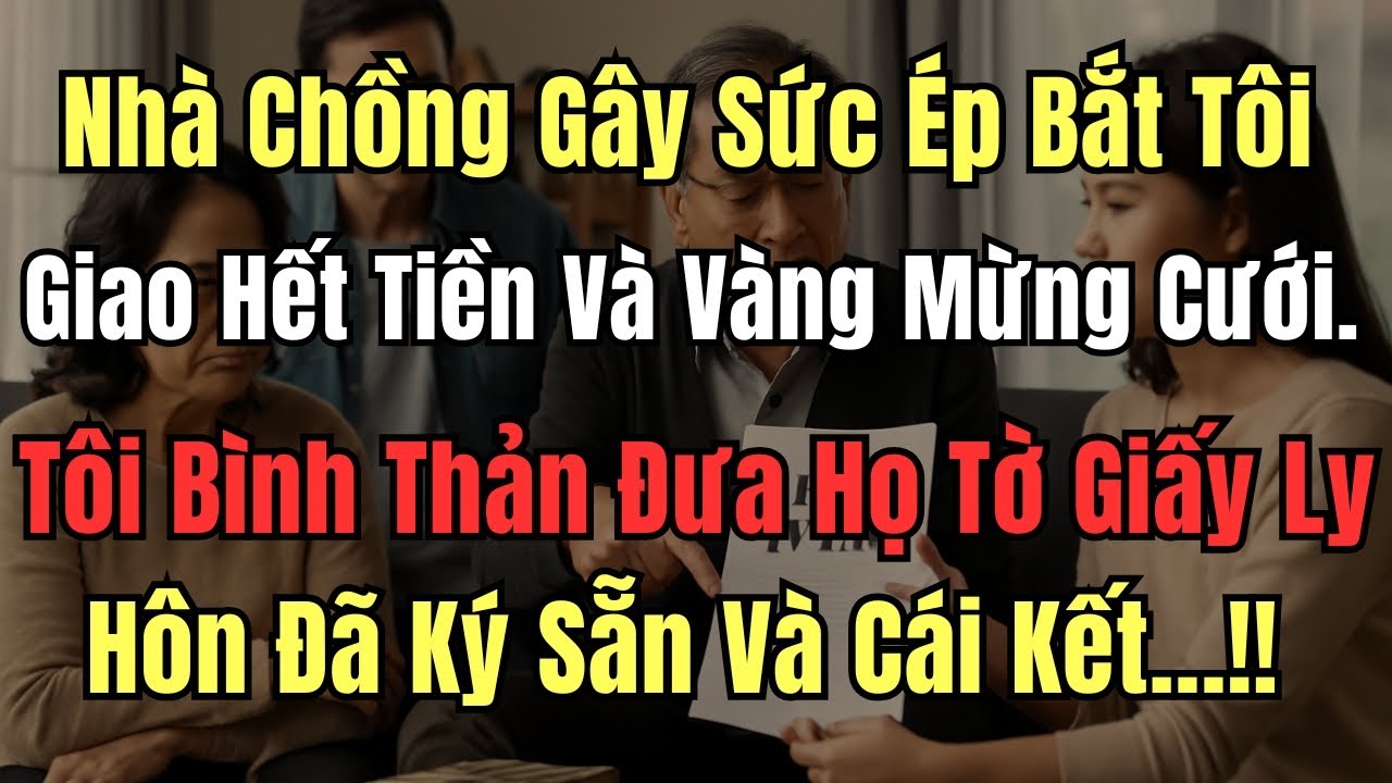 Nhà Chồng Gây Sức Ép Bắt Tôi Giao Hết Tiền Và Vàng Mừng Cưới. Tôi Bình Thản Đưa Họ Tờ Giấy Ly Hôn Đã