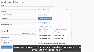 cPanel Email - Using the Password Generator