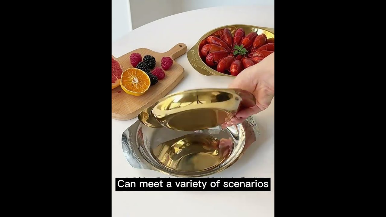 Factory wholesale stainless steel round plate with double handle, dry pot western food dinner plate