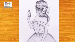 رسم سهل | تعليم رسم بنت كيوت مع شعر طويل بالرصاص خطوه بخطوه للمبتدئين بطريقة سهلة | رسم بنات كيوت