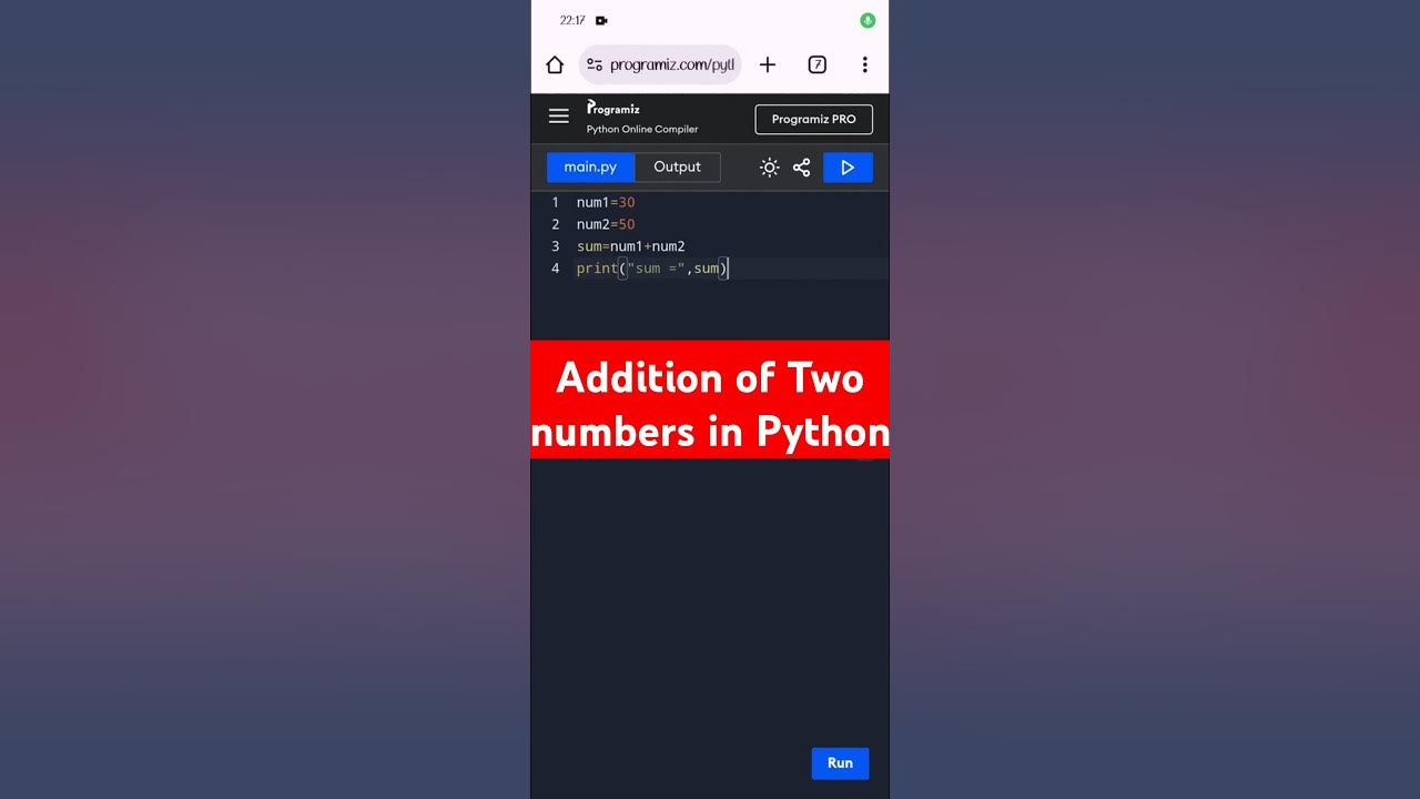 Addition of two numbers in Python - YouTube