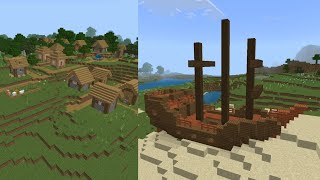 Сид на полностью целый корабль и деревню для Minecraft BE 1.20.0.