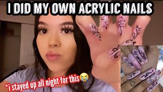 DOING MY OWN ACRYLIC NAILS FOR THE FIRST TIME + pulling an all nighter😭 | Nocapjas