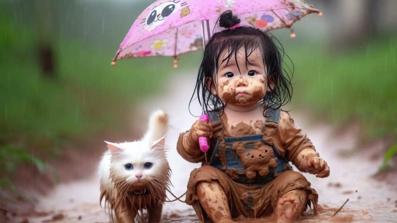 This Baby And Cat's Rainy Day Adventure Will Melt Your Heart