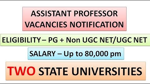 Assistant Professor Vacancies in 2 State Universities | Non UGC NET/UGC NET | Rs 80,000 pm