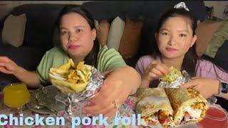 Spicy chicken pork mixed roll mukbang