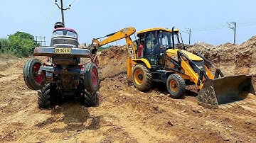 JCB 3DX Pulling Fully Loaded Tractor Trolley | Mahindra 415 Di Tractor Stuck In Mud Rescue By Jcb3dx