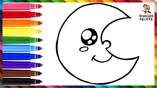 Cómo Dibujar La Luna  Dibuja y Colorea Una Linda Luna Arcoiris  Dibujos Para Niños