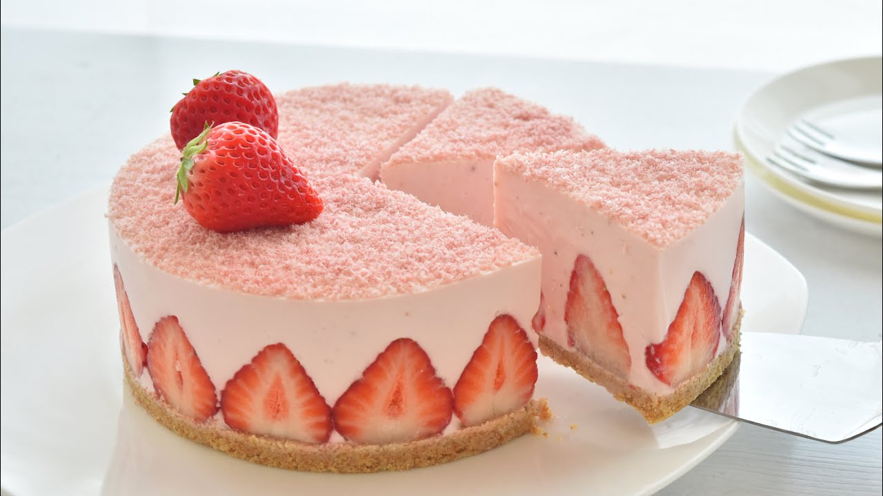 苺たっぷり いちごムースケーキの作り方! フレジェより簡単でとっても美味しい苺のケーキ!失敗しない苺スイーツ 焼かない簡単ケーキStrawberry  mousse cake バレンタインにも!