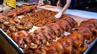 Pig tails are free! Amazing Braised Pig's Trotters (Jokbal), Head & Tail  Korean street food