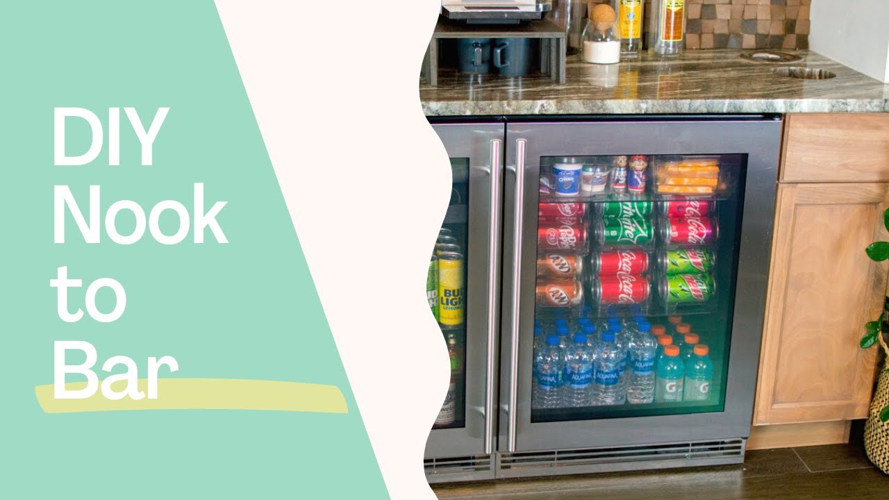 Here's a DIY beverage station made just from a couple of inexpensive  cabinets and a beverage cooler.