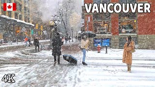 🇨🇦 【4K】❄️❄️❄️ Snowfall in Downtown Vancouver. BC. Canada.  Walking in the Snow. White Christmas.