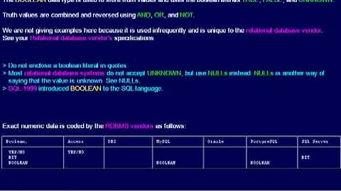 SQL 038 Data Types, Boolean Data, Compare Database Usage