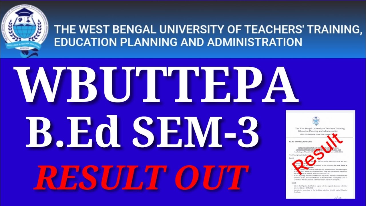 WBUTTEPA b.ed  SEM-3 result out || All student