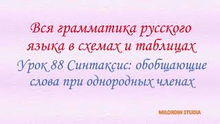 Грамматика русского языка Урок 88 Синтаксис: обобщающие слова при однородных членах