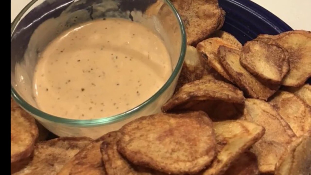 Homemade Potato chips with dipping sauce also used as marinade on lil