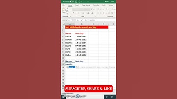 Sort birthday by month and day in excel | excel tutorial | #shorts